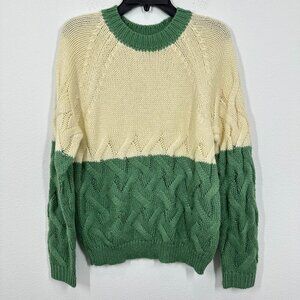 BLANK NYC Women's Size Medium Cream Green Colorblock Cable Knit Sweater NWOT